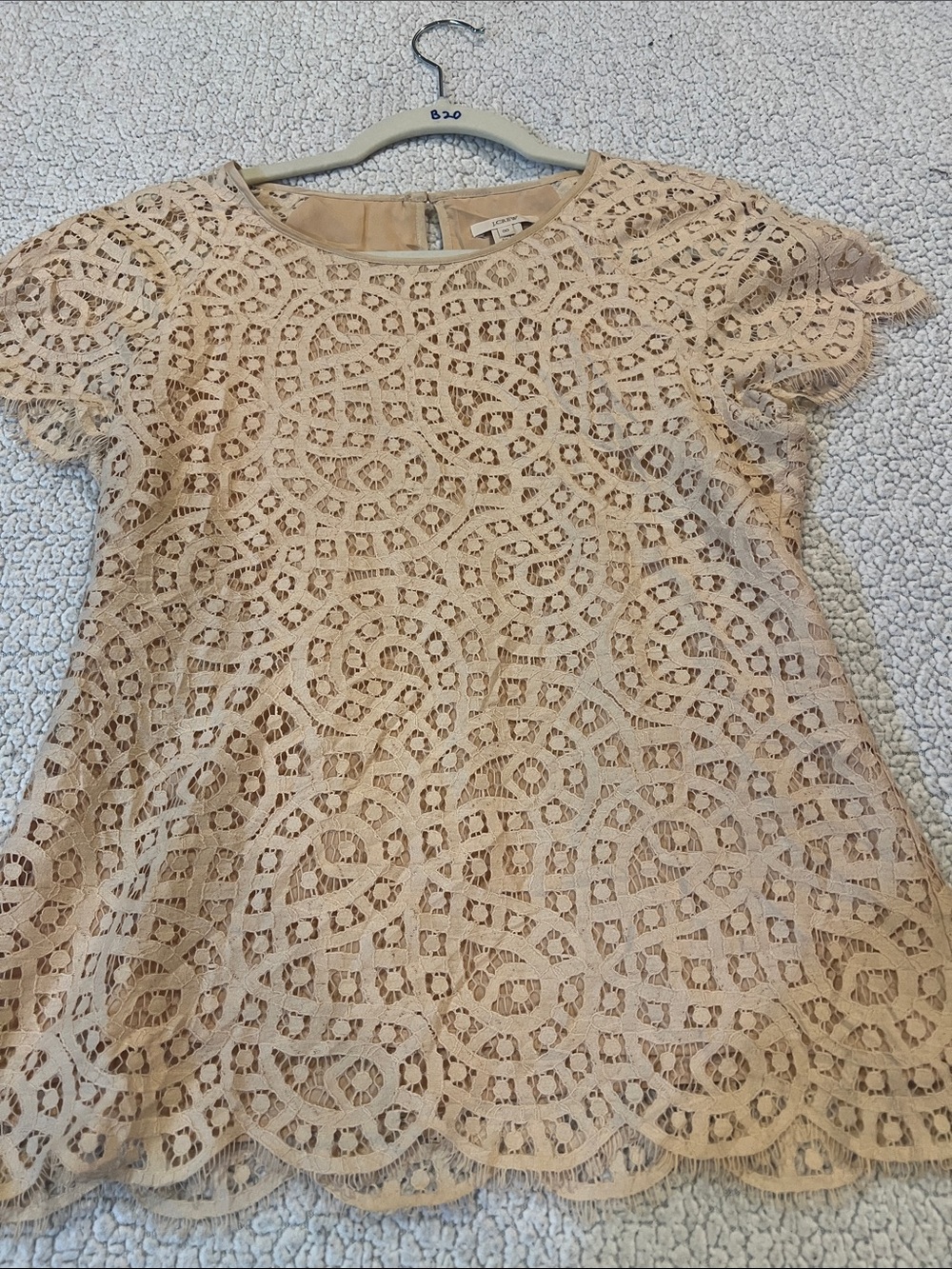 J. Crew Beige Lace Short Sleeve Blouse